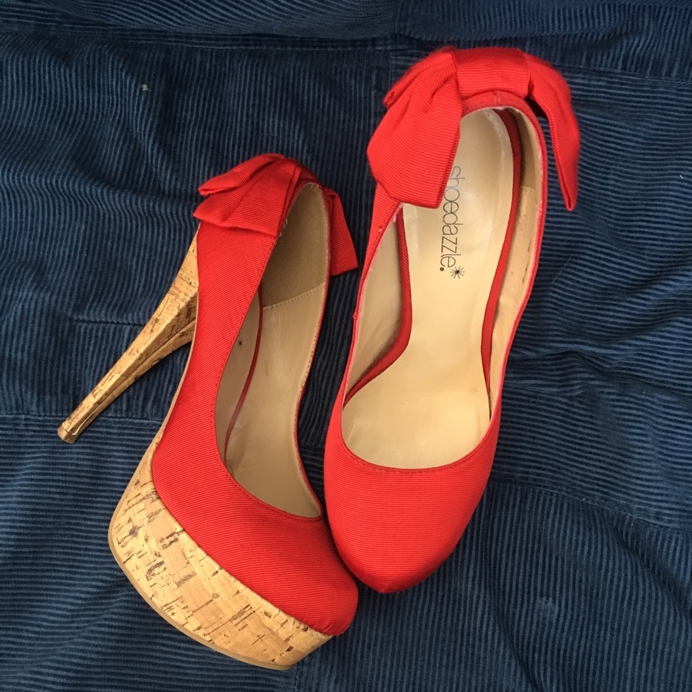NWOB - Cherry Red Bow Cork Sole Heels Never Worn